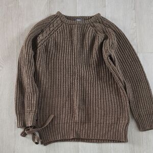 Brown Knit Sweater with Braid Detail